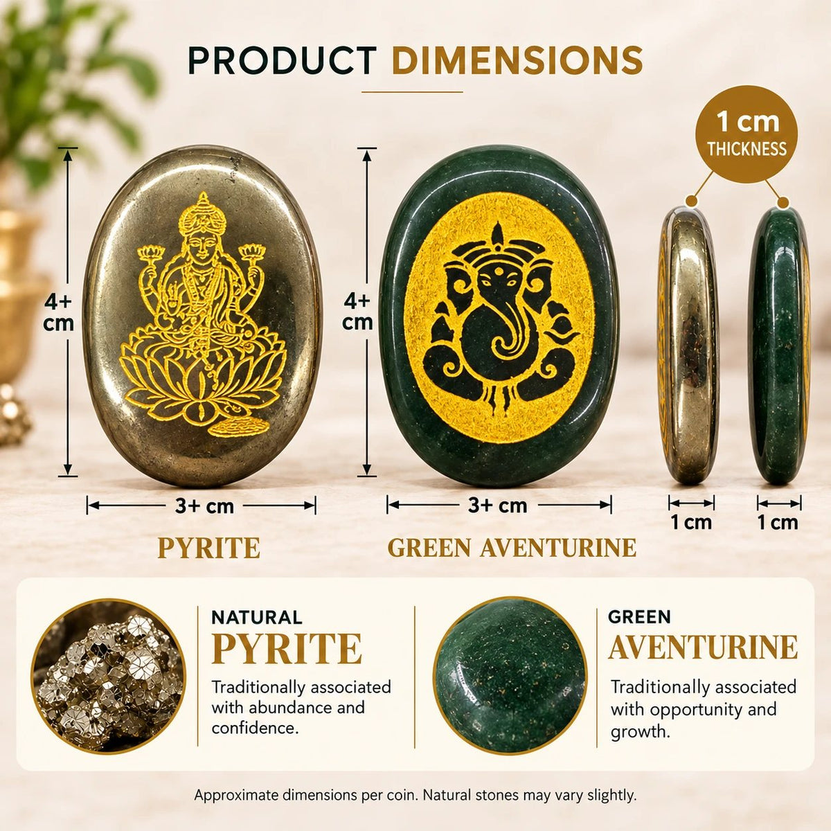 Lakshmi Ganesha coin set dimensions: about 4 x 3 cm per coin