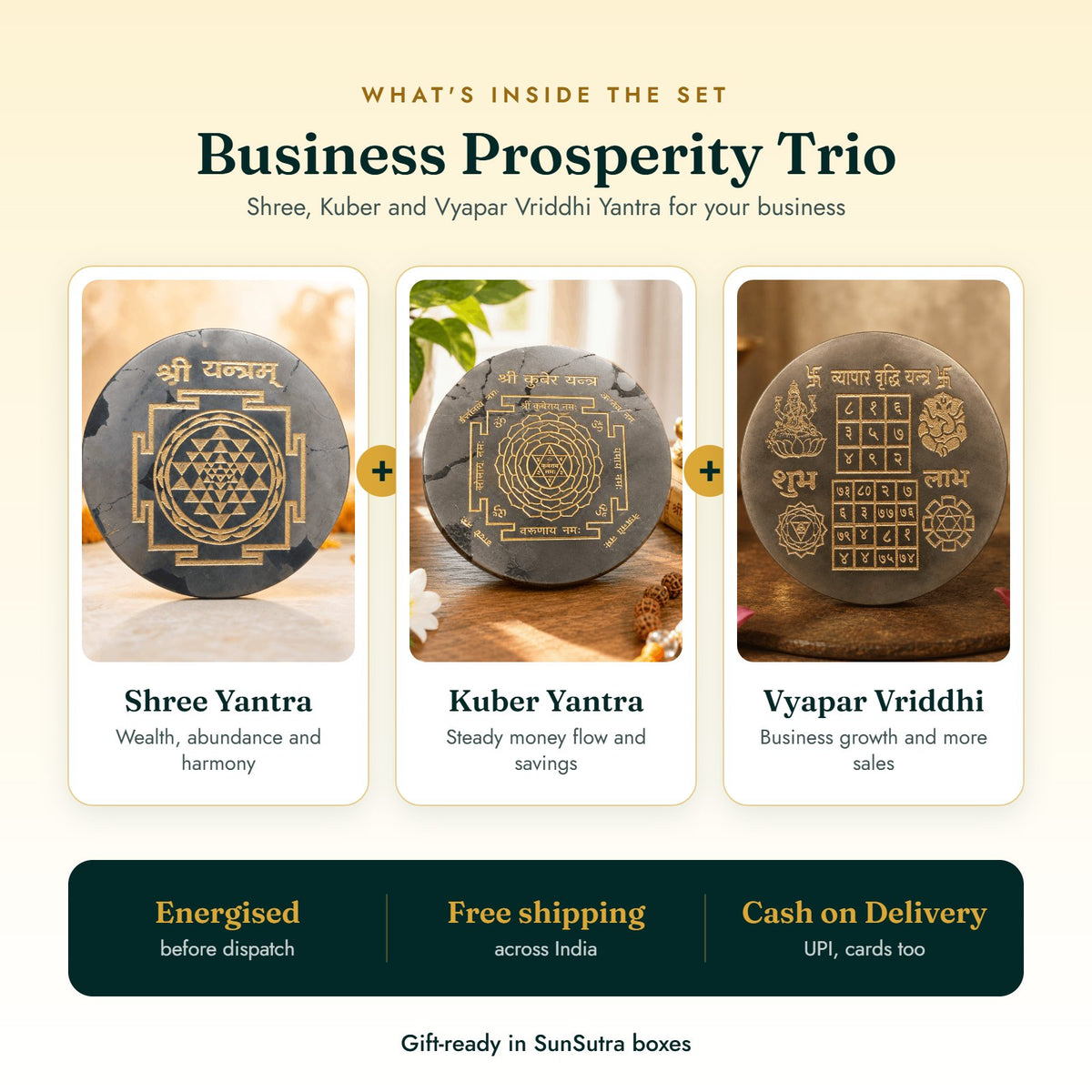 Business Prosperity Trio: Shree, Kuber & Vyapar Vriddhi Yantra, view 2